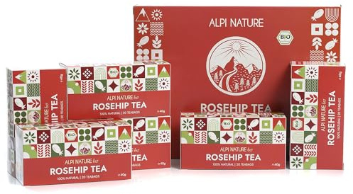 Alpi Nature Organic Rosehip Tea, 120 Rosehip Tea Bags, 240g 8.5 oz, Pack of 6 x 20 Bags of 2g each, Dried Rosehips for Preparing Herbal Infusions