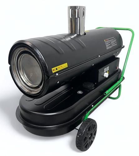 Cañón de calefacción indirecta diésel VM-30Di de 30 kW | depósito grande de 56 l | caudal de aire de 1.500 m³/h | adecuado para superficies de 310 m² | calentador de aceite con chimenea para la