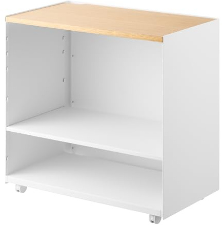 Yamazaki Home Tower Mobile Hideaway Storage Cart – Rolling Printer Stand with Adjustable Shelves, Hidden Storage, Rolling Cart with Wheels, Mobile Office Organizer, Utility Cart, 23 - Steel + Wood -
