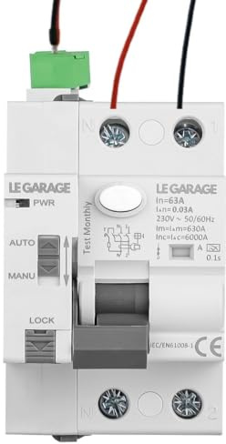 Le Garage - Différentiel auto réarmable surimmunisé - 2P 63A 30mA 6Ka - Interrupteur différentiel type A SI - Comprend des câbles de reconnexion - RCCB auto-réarmable - Rail DIN