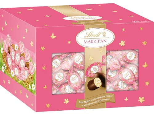 Lindt Marzipan Eier | 425g Köcher mit zartschmelzender Füllung | Edle Pralinen mit feinem Marzipan-Kern & zarter Schokolade | Festliche Spezialität für Erwachsene | Geschenk zu Ostern
