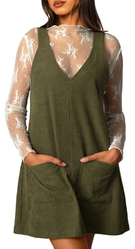 Navneet, vestito a portafoglio da donna, in corduroy, a maniche corte, senza maniche, mini abito, a corduroy, per l'autunno, corto, per l'inverno, completo, L