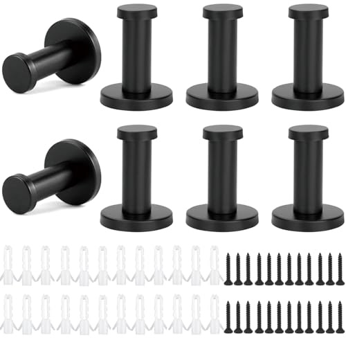 8 Pièces Patere Murale,Patère Noire, Crochets Muraux Ronds Noirs,55 mm en Acier Inoxydable Crochet Peignoir Mural,Accroche serviette salle de bain pour Salle de Bains Cuisine Étude Couloir
