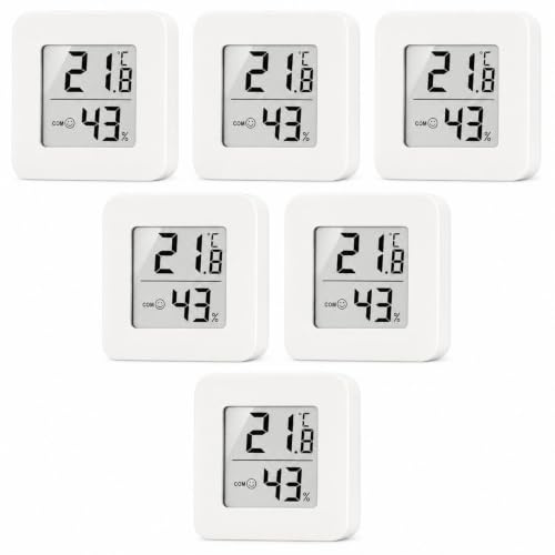 Lot de 6 Mini Thermomètre Hygromètre Intérieur Numérique, -10°C à 50°C LCD | Mesure Température Humidité, Indoor Outdoor Thermometer, pour Chambre Salon Bureau Cave Serre Compact and Portable