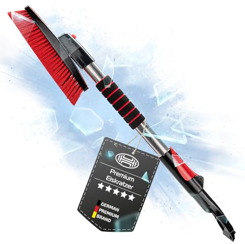 HEYNER® Eiskratzer Auto mit Schneebesen Ausziehbar 65-97cm I 360° Verstellbarer Schneebesen I Scheibenkratzer Autokratzer Teleskop-Schneebürste drehbar Aluminium
