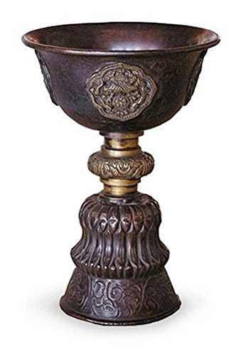 Räucherkelch Räuchergefäß Ghee-Lampe Bod 18 cm hoch aus Kupfer, Räucherschale tibetisch für Räuchern mit Räucherkohle Kräuter, Kelch Kerzenhalter Tibet