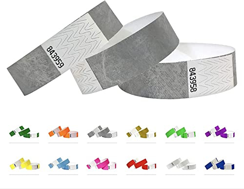 Tyvek Pulseras – 500 unidades – Tyvek pulseras para eventos (Plateado, 500 Pack)