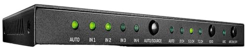 LINDY 38249 – HDMI 18G Switch mit Audio 4 Ports, Umschalten zwischen 4 HDMI 2.0 Quellen mit digitaler, Analoger Audioextraktion, 4K@60Hz Auflösung, HDR Unterstützung, IR Fernbedienung, Auto-Switching