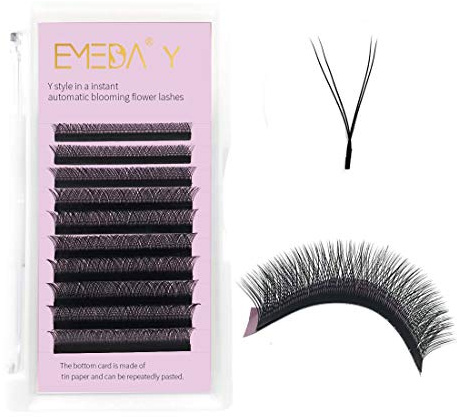 EMEDA Extensiones de pestañas en Y YY D Curl .07mm 8-14mm Mixed Tray Pestañas de volumen Ventiladores 2D Extensión de pestañas .07 Mezcla YY Tipo Pestañas suaves para ojos