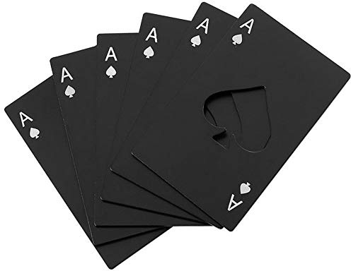 Famgee Wine Bottle Opener Stainless Steel Credit Card Size Casino Beer Bottle Opener Cap Opener for Your Wallet Wedding Party Groomsmen Bridesmaid Gifts 6 Pcs (Black)