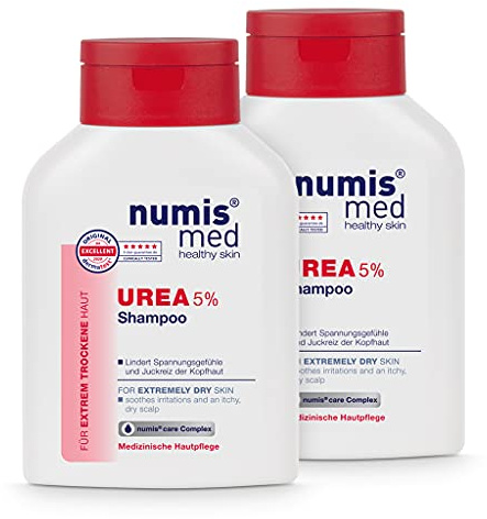 numis med Shampoo mit 5% Urea - 2x Hautberuhigendes Haarshampoo f??r extrem trockene, zu Juckreiz neigende Kopfhaut - vegane Haarpflege ohne Silikone, Parabene & Mineral??l - Haar Shampoo (2x 200 ml)