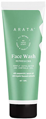 Arata Natural Refreshing Face Wash with peppermint,lemon oil & organic Flax seeds extract || All Natural, Vegan & Cruelty Free|| Gently Exfoliates & controls oil for Women & Men (50 ml)