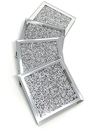 Lesser and Pavey Square Shaped Sparkle Diamante Crushed Jewel Glass Glitter Coasters Set of 4 10cm x 10cm