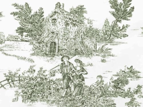 Toile De Jouy-tyg | gammalröd/midnattsblå/mörkgrå | 100 % bomull | Produkt tillverkad i Italien | Tygbredd: 180 cm – per löpmeter (grön, 1,00 m x 1,80 m) per löpmeter