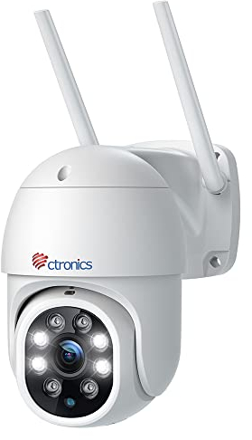 Ctronics Telecamera di sorveglianza esterna 2 K 4 MP WiFi 2560 x 1440 P PTZ WiFi IP Telecamera per esterni con rilevamento automatico, rilevamento persone, visione notturna colorata, rotazione a 355°