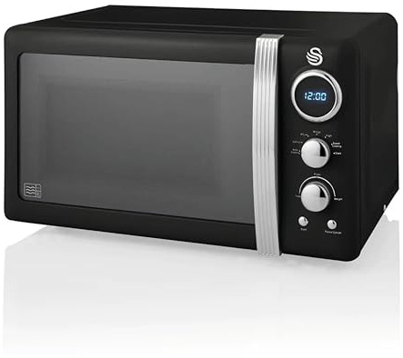 Swan Retro LED Digital Microwave Black, 20L, 800W, 6 Power Levels Including Defrost Setting, SM22030LBN