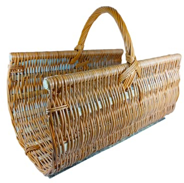 Panier en osier pour bois - osier écorcé naturel - panier pour cheminée - tressé à la main - stockage de bois de chauffage (60 x 48 H 35/48 cm)