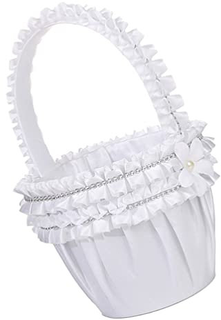Beavorty Blumenkorb Für Blumenmädchen Elegantes Spitzen-design Perlenverzierung Für Hochzeiten Und Besondere Anlässe Tragbar Robustem Material Gefertigt Für Hochzeitsgeschenke Und