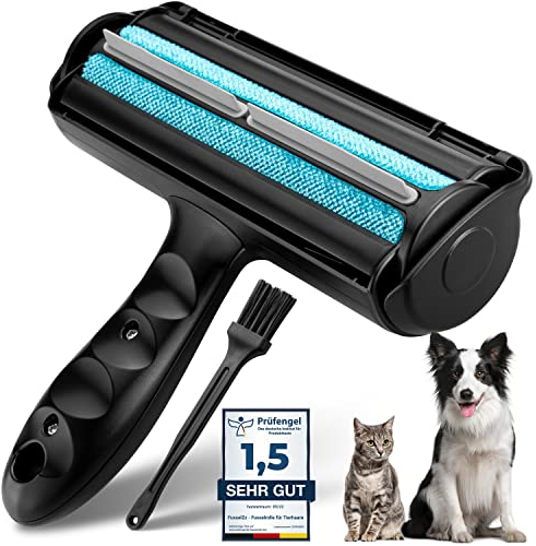 FusselZz® Home Premium Fusselrolle Schwarz Tierhaare - Selbstreinigender Tierhaarentferner zum Katzenhaare & Hundehaare entfernen, wiederverwendarer Katzenhaarentferner auf Sofa, Teppich & Bett