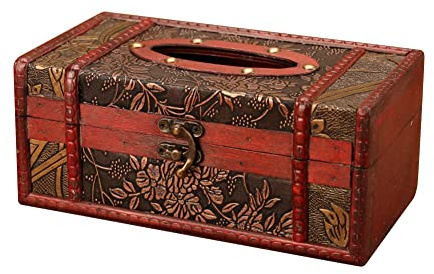 BYNYXI Vintage Taschentuchbox Holz, Retro Serviettenbox Elegante Papierhandtuch Tissue Box Tissue Dispenser Box Cover Rechtecktige Kosmetiktücher Box für Auto Büro Bar Restaurant, 22cmx12cmx9cm