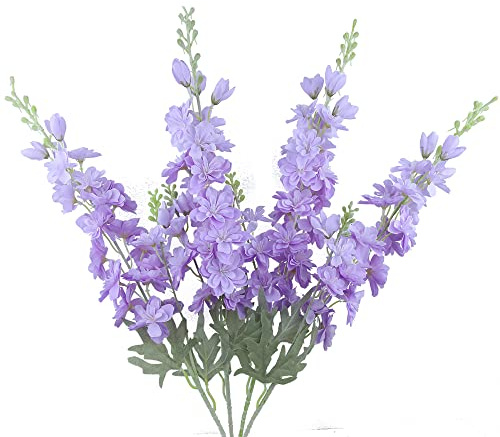 FERIAL Purple Artificial Delphinium Flowers Silk Larkspur Flowers Faux Snapdragon Long Stem Fake Plant Spray Arrangement for Home Office Garden Wedding Table Vase Decor (Purple)