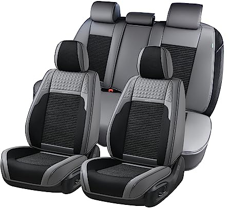 FLORICH Housses de siège de Voiture, Coussins de siège de Voiture en Similicuir Respirant, Ensemble Complet imperméable, Universel pour la Plupart des véhicules, berlines et VUS, Gris
