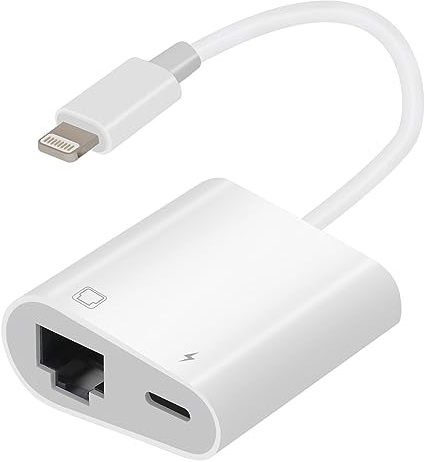 Lightning-auf-Ethernet-Adapter, 2-in-1 Lightning auf RJ45-LAN-Netzwerk und Ladeanschluss, Plug-and-Play, kompatibel mit iPhone/iPad/iPod, unterstützt 100 Mbps Hochgeschwindigkeits-Ethernet-Netzwerk