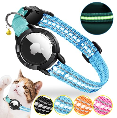 Katzenhalsband Airtag - Integriertes Katzenhalsband Airtag Wasserdicht,Reflektierendes Katzenhalsband mit Abbrechbarer Sicherheitsschnalle & Elastischer Gummizug für Kätzchen Klein Hund (Blau S)