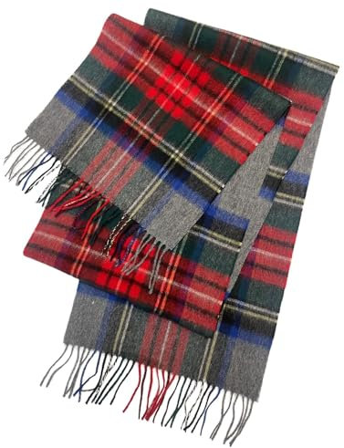 Basic Sense Schottenkaro Schal aus 100% Wolle, mongolische Wolle, schottisches Karomuster, grau, One size