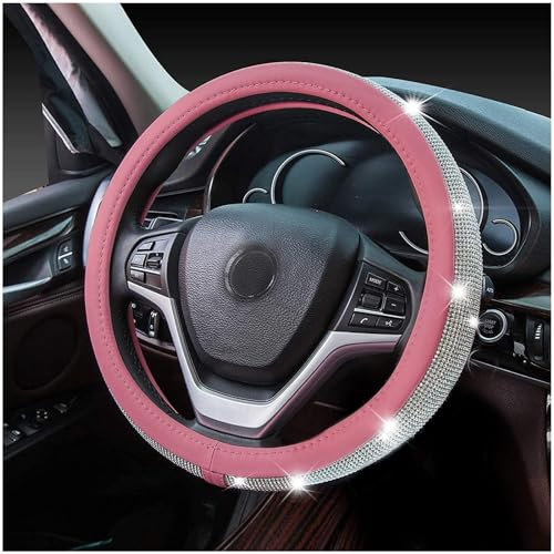 Bling Lenkradbezug, Glitzer LenkradhüLle, Universal 15 Zoll Auto ZubehöR FüR Frauen Deko, Geeignet füR Damen und MäDchen,Pink