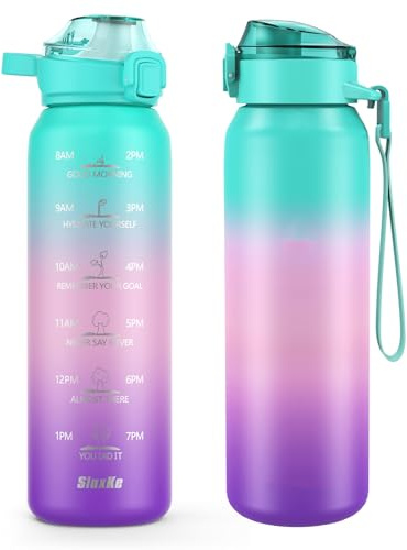 SLUXKE Gourde isotherme à double paroi en acier inoxydable de 0,5 l avec poignée et bouchon anti-fuite, pour enfants, école, fitness et salle de sport