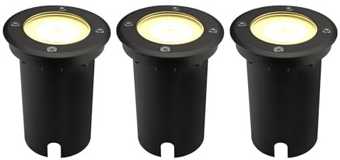 Ledvion - 3X LED Einbauleuchten Schwarz & Rund, 5W, 2700K, IP67, GU10, 1m Kabel, Außenbeleuchtung, Terrassenbeleuchtung