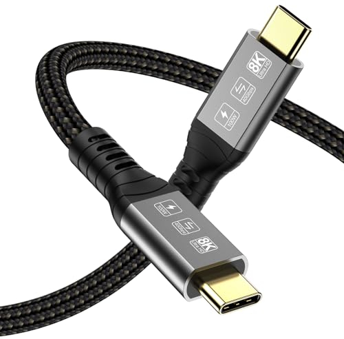 Angusplay Cavo Thunderbolt 4 USB C 3M, Cavo USB4 40Gbps, PD 100W Video 8K 60Hz/e doppio 4K@60Hz, Compatibile con Thunderbolt 4/3/USB 4/3, Tipo C, per iPhone 15 Pro Max/Mac MacBook Pro/SSD eGPU