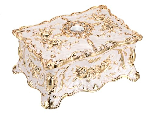 IGNPION Vintage-Schmuckkästchen, Schmuckvitrine für Ringe, Halsketten, Ohrringe, Schmuckaufbewahrung, Organizer, antikes Silber, Mini-Erinnerungsbox (Beige, M)