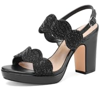 QUEEN HELENA Sandali con Tacco Largo con Strass Scarpe Eleganti Donna ZM9655 (Nero, 40)
