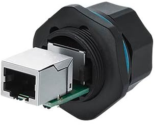 Good Connections Industrie-Steckverbinder S6 - RJ45 Durchführungskupplung mit PCB-Platine/Leiterplatte, RJ45 Buchse beidseitig, Bajonett, Marke