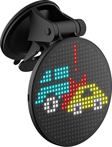STMKB Bluetooth-App-gesteuertes LED-Schild, Auto-Heckscheibe, Kreisförmiges Bluetooth-Emoji-Display, Kann Inhalte Per Telefon Und Sprache Steuern, Eingebauter 4,2-V- / 1700-mAH-Akku