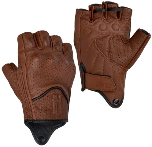 Harssidanzar Guantes de Hombres de la Motocicleta de Cuero Perforado Moto de conducción Guantes CM044EU, Sillín, Talla M