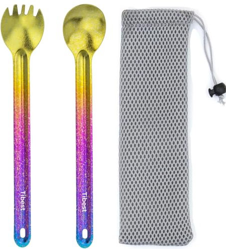 Tibest Titanium Spork Long Handle, Ultra Lightweight Camping Utensil for Backpacking Camping, Hiking, Outdoors