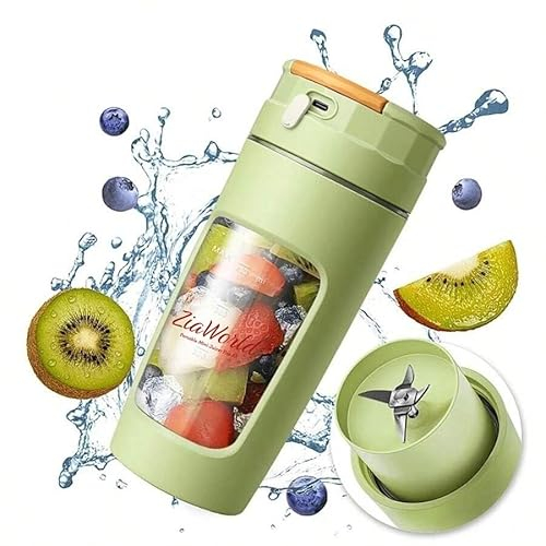 ZiaWorld Portable Blender, 600ml, Leakproof Lid, Powerful Cordless Mini Personal Blender, BPA Free, Rechargeable, Travel Mixer for Smoothies, Protein Shakes, Blends Ice & Frozen Fruit, Green