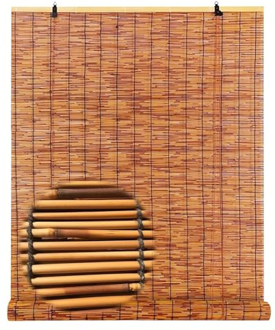 Retro Bambusrollo Aussenbereich Carbonization Bambus Rollo Jalousine Wasserdicht Natur Schilf Vorhang Für Tür/Fenster/Terrasse/Garten/Balkon/Küche 80 90 100 120 140 150cm Breit