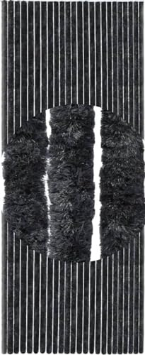 DEFACTO Chenille fluffig gardin dörrgardin (100 x 210 cm) – insektsskydd och insynsskydd, väderbeständig, UV-stabiliserad polypropen, ljudlös och repfri, tillverkad i Italien (svart)