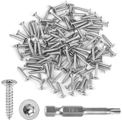 Lot de 100 vis Torx auto-taraudeuses en acier inoxydable 304 avec tournevis T20, tête fraisée M4 x 20 mm, vis à tête fraisée Torx pour meubles