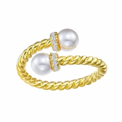 UFZKOOEP Der Doppelperlenring „The Purest Love“, Doppelperlen-Verlobungsring, offen gewickelte Perlenringe, minimalistischer gedrehter Perlenring für Frauen (Gold)