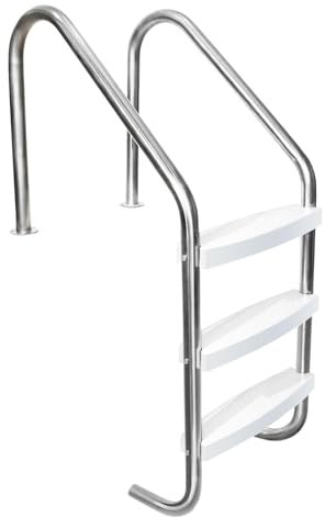 Scala per Piscina in Acciaio Inox a 3 Gradini, Gradini per Piscina con Protezione Antiscivolo, Scala per Piscine Interrate, 59 x 53 x 132 cm