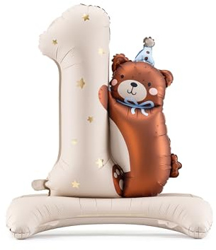 Ballons gonflables pour 1er anniversaire avec ours en peluche PartyDeco numéro 1 - Ballon en aluminium pour 1er anniversaire - Couleurs pastel
