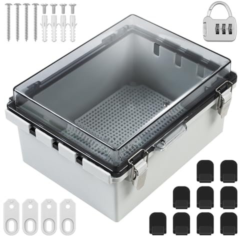 YedZen Waterproof IP66 Junction Box, 220x170x110mm Transparent ABS Plastic Electrical Box Shell, Electrical Project Enclosure with Hinged Clear Cover, Mounting Plate and Wall Bracket
