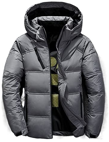 HJUGHPN Chaqueta acolchada para hombre, chaqueta de plumas para hombre, abrigo de invierno para hombre, resistente al viento, extraíble, color sólido, para ocio al aire libre, abrigo con capucha (gris