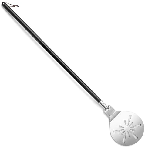 Joyfair 22,8 cm (10 tum) perforerad pizzaskyffel i rostfritt stål, rund med avtagbart långt handtag, 89 cm (89 cm) för hempizza, bröd, tårta, lätt att rengöra
