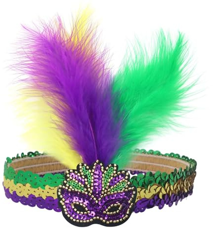 Pailletten Feder Stirnband Cosplay Haarschmuck Mode Haarband Karneval Party Kopfschmuck Regenbogen Haarreif Multicolor Feder Kopfbedeckung Stirnbänder Mardi Gras Headband Party Fascinator (PP)